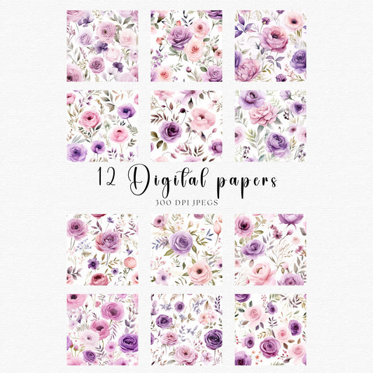 Papeles digitales florales de ensueño en lila suave