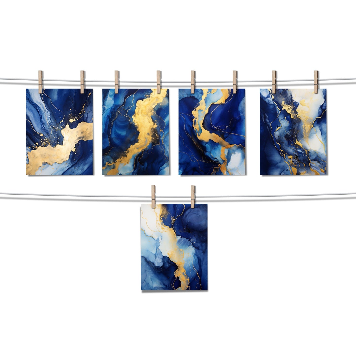 Clipart de textura de tinta de alcohol azul marino y dorada