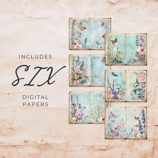 Páginas del diario basura con motivos florales de jardín pastel, vol. 3