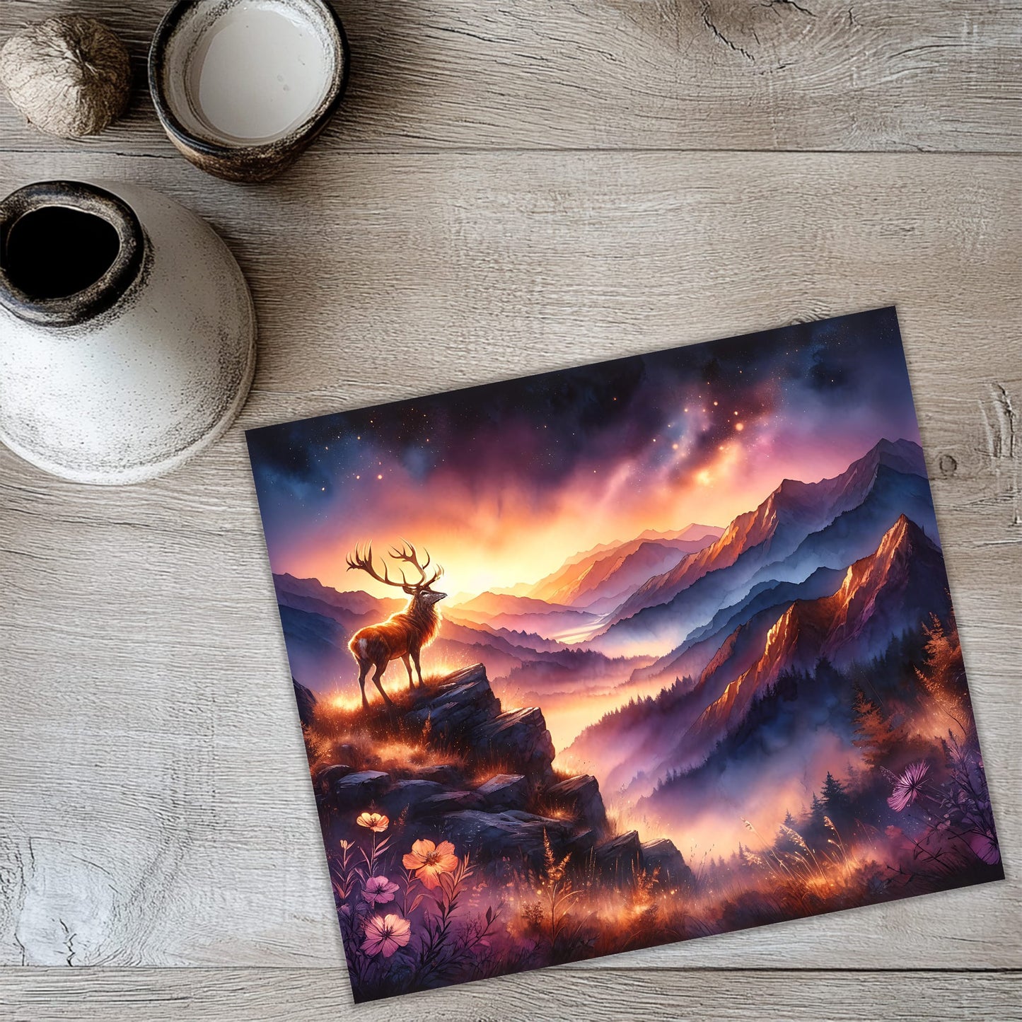 Deer at Sunset Tumbler Wrap PNG – 20oz Hunting Nature Scene for Sublimation