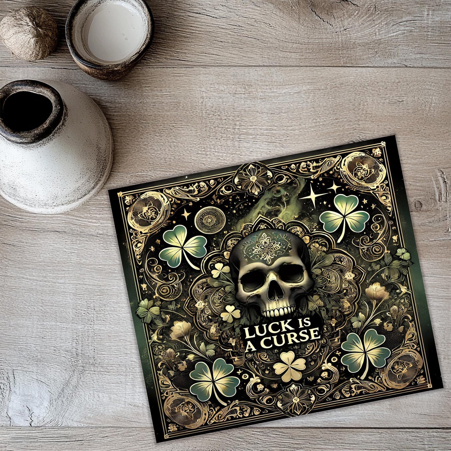 a picture of a skull on a table