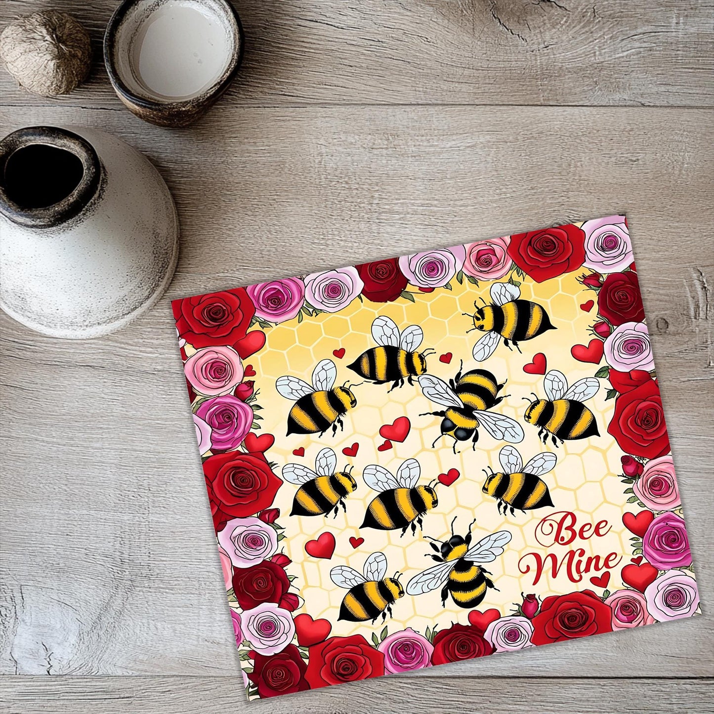 a picture of a bee me coaster on a table