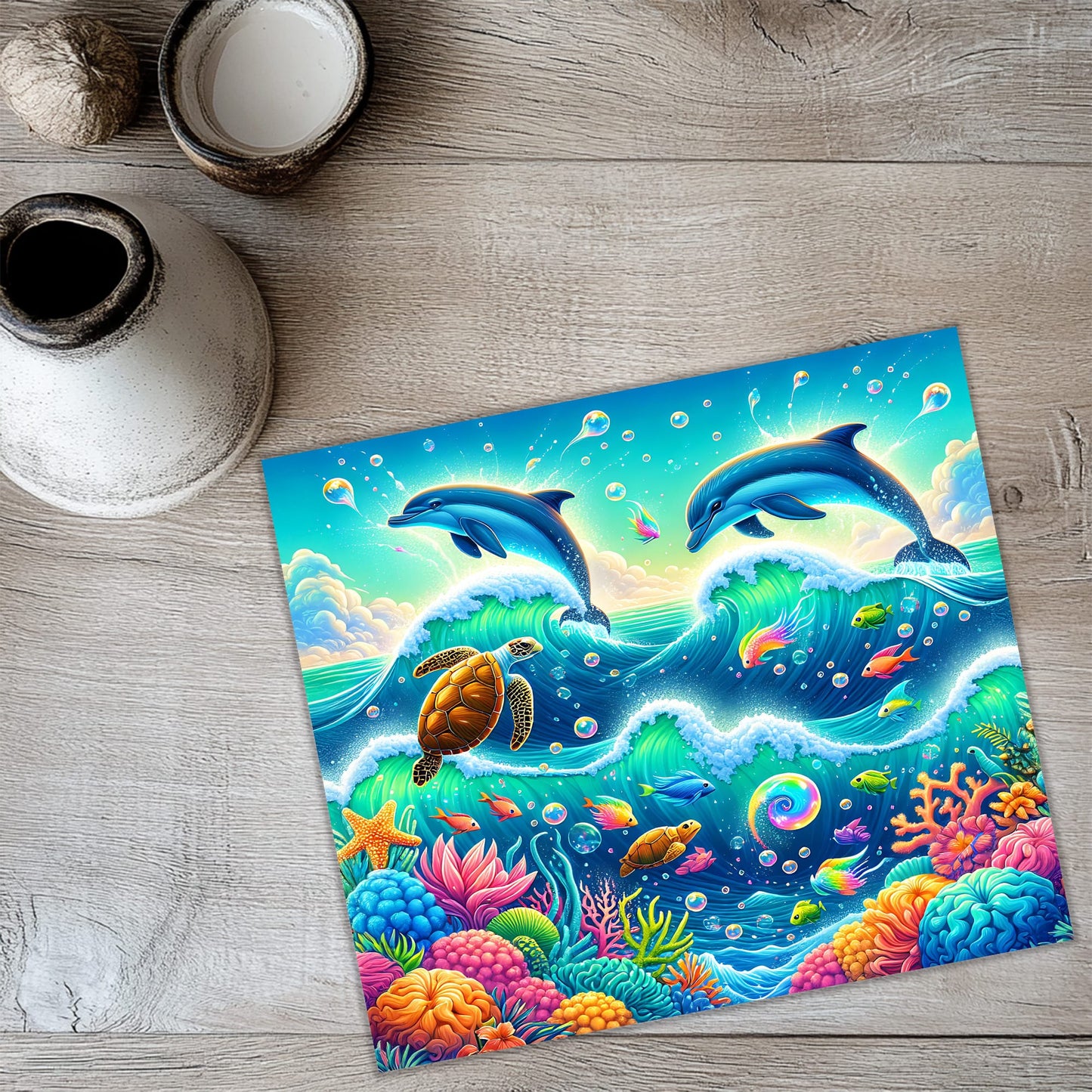 Dolphin and Sea Turtle Tumbler Wrap PNG | Tropical Ocean Sublimation
