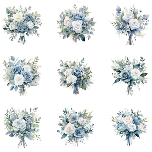 Dusty Blue Floral Bouquet Clipart