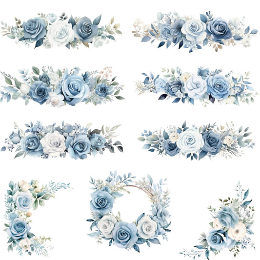 Dusty Blue Florals Clipart