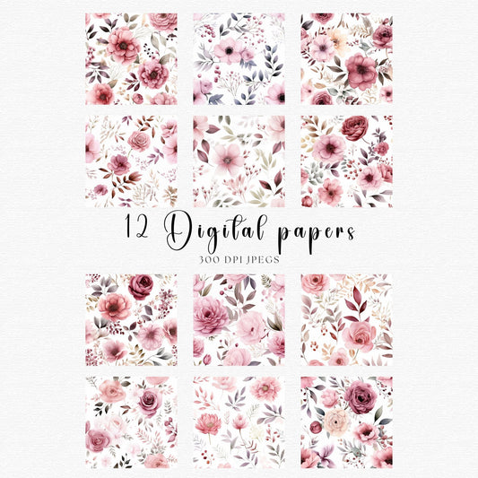 Dusty Pink Floral Digital Papers