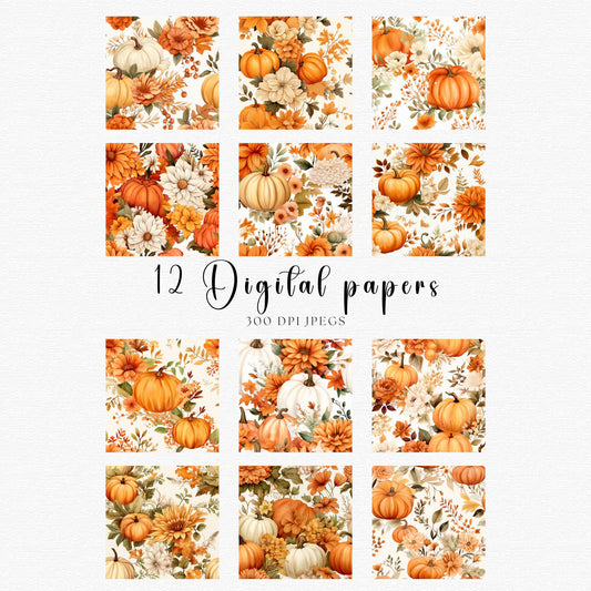 Papeles digitales de ramo de calabazas en acuarela