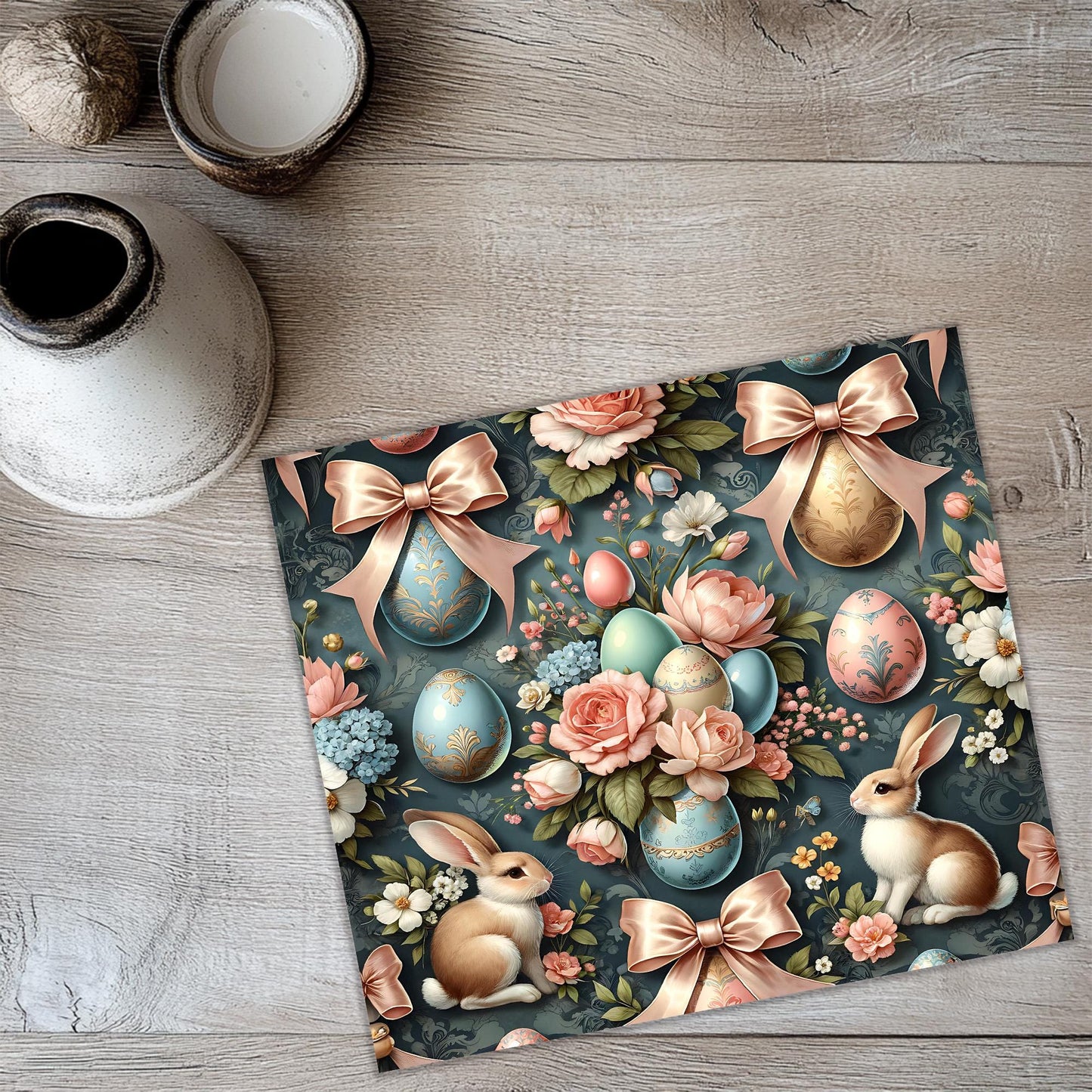a placemat with a picture of easter eggs and flowers
