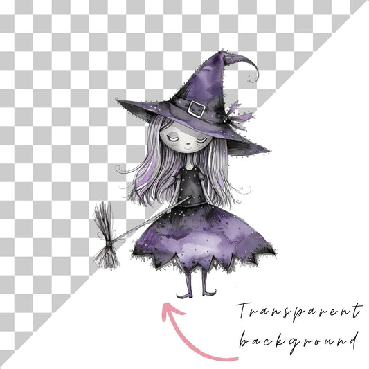 Watercolor Quirky Witch Clipart
