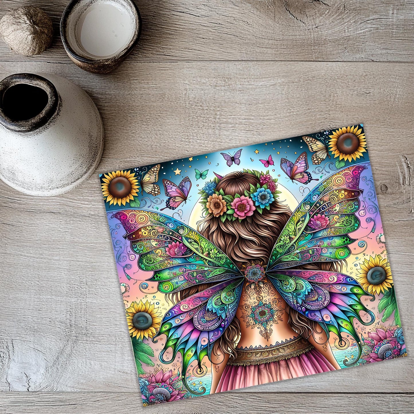 a painting of a girl with a flower crown on her head