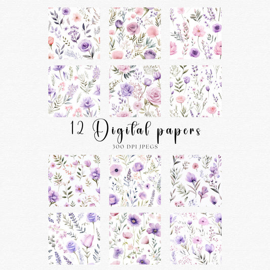 Papeles digitales florales en tonos lavanda suave y ruborizado