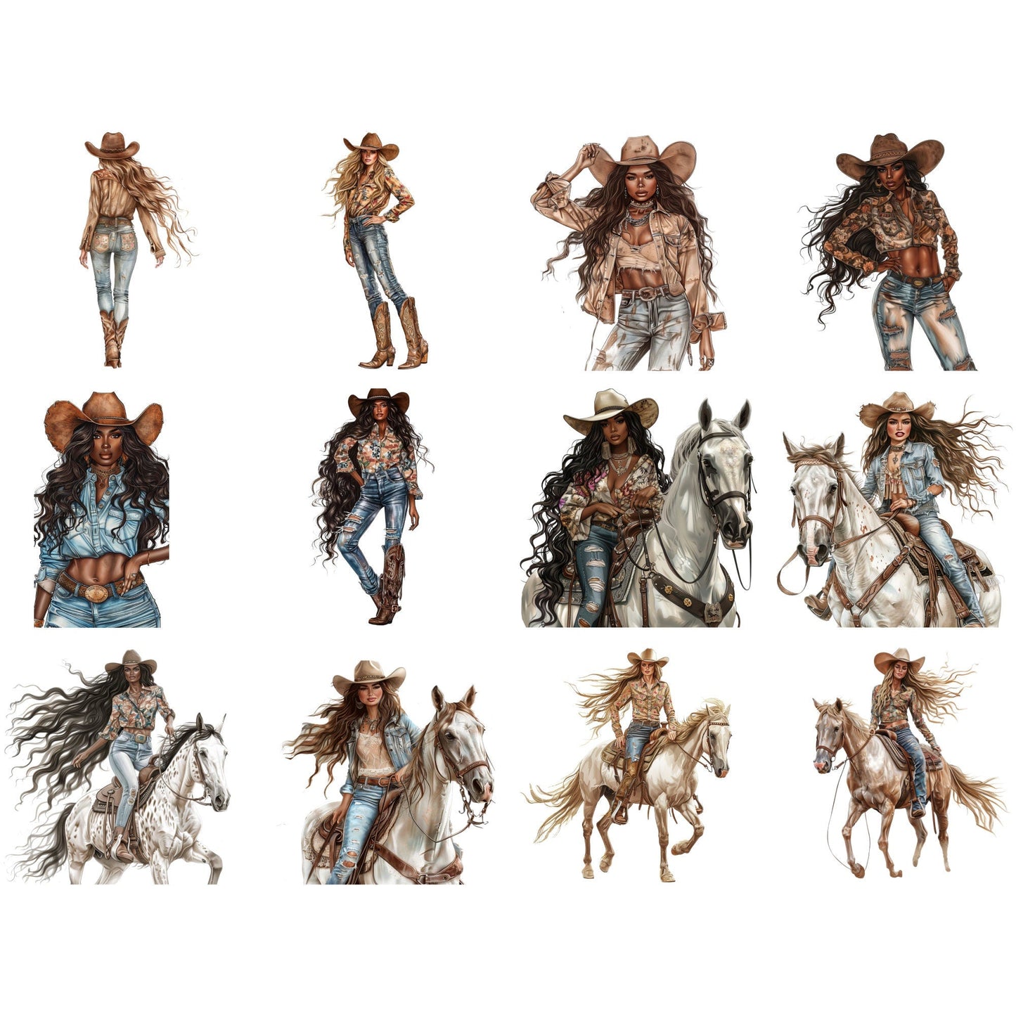 Watercolor Cowgirl Clipart
