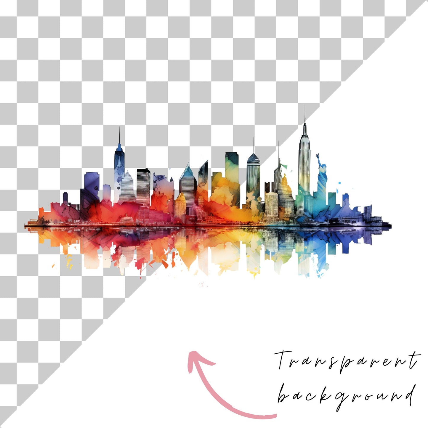 Watercolor Vibrant Abstract New York Skyline Clipart