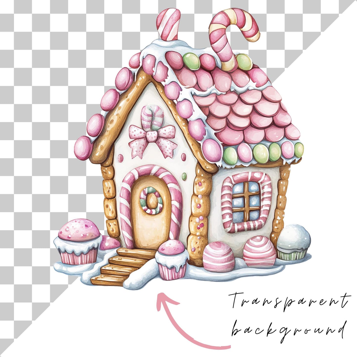 Watercolor Pastel Gingerbread house clipart