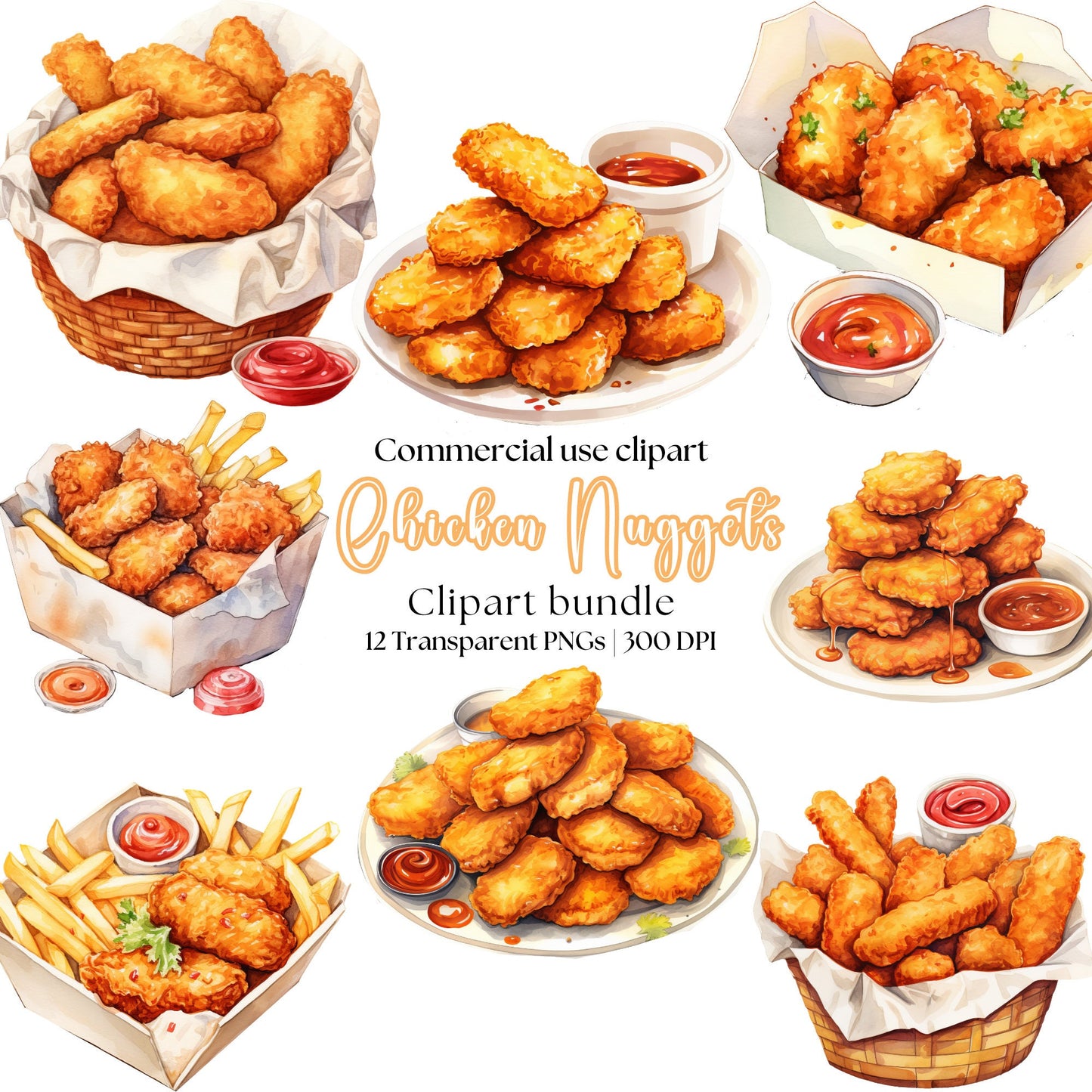 Watercolor Chicken Nuggets Clipart