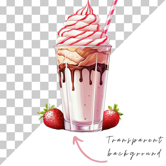 Watercolor Strawberry Milkshake Clipart