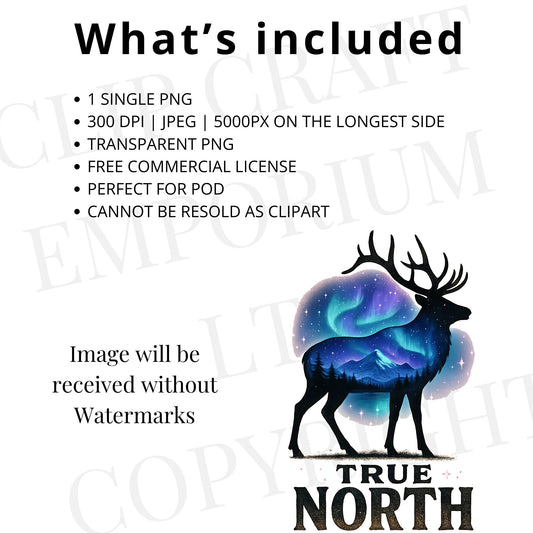 a poster with a picture of a deer and the words true north
