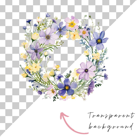 Clipart de corona de flores silvestres individual