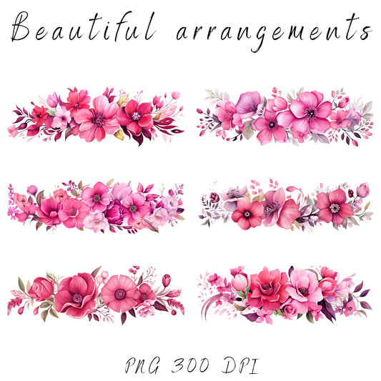 Clipart floral rosa brillante