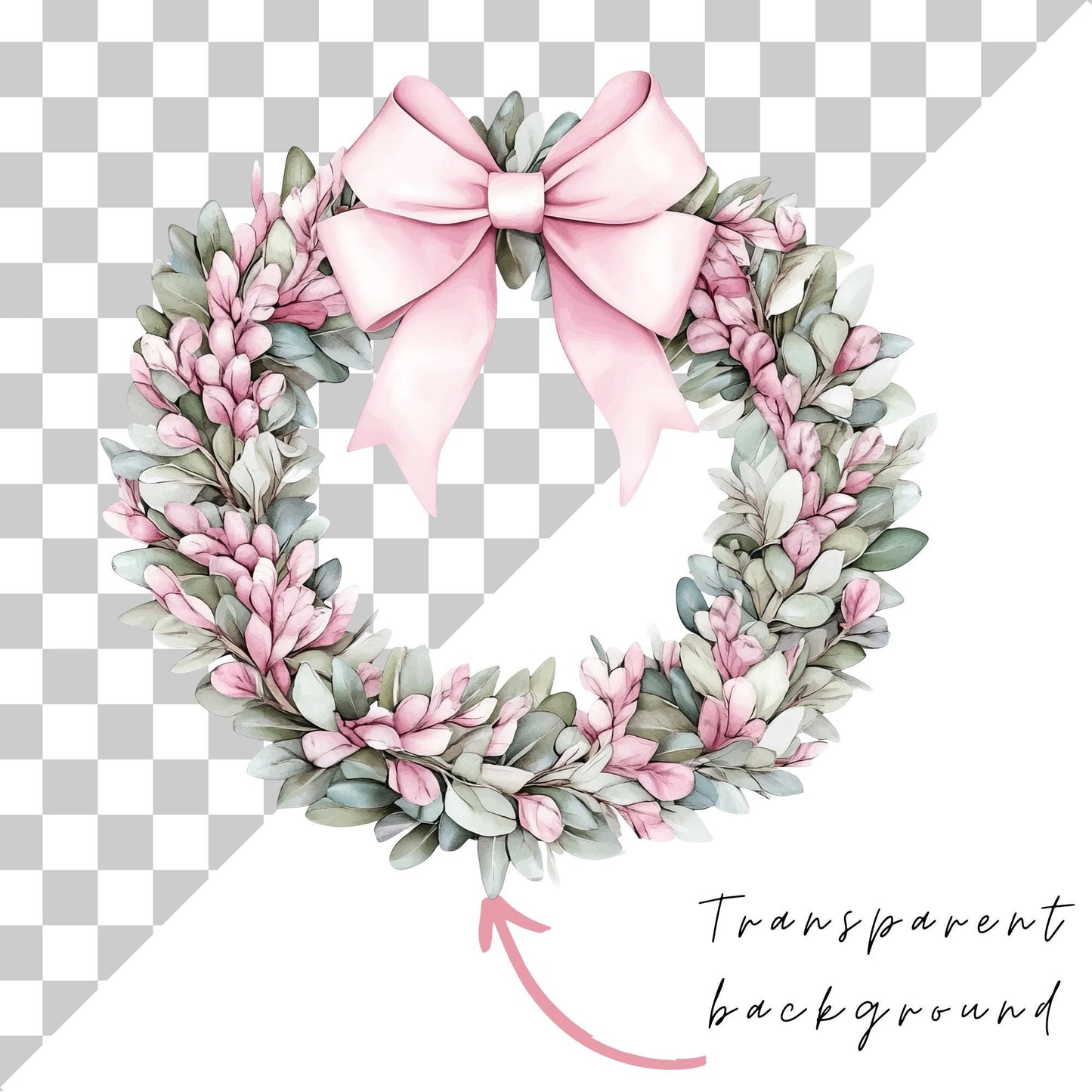 Preppy Pink Christmas Wreath Clipart