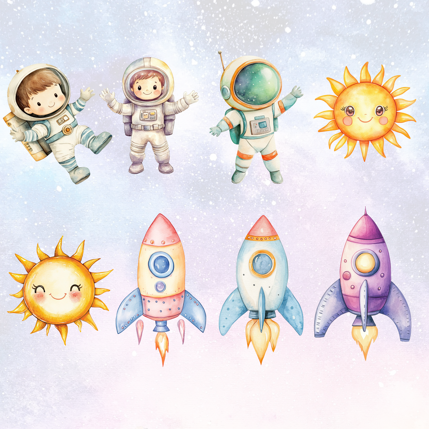 a group of cartoon space related items