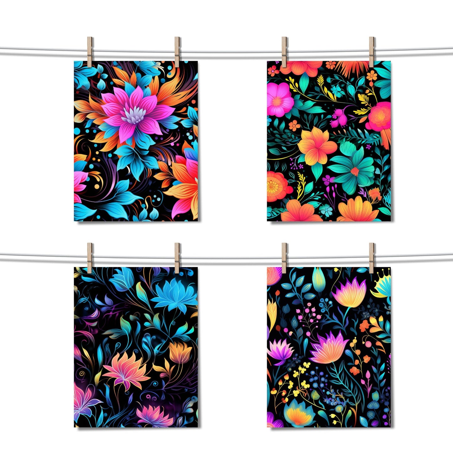 Neon Floral Seamless Pattern Digital Papers