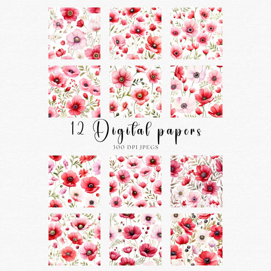 Papeles digitales de anémonas rosas y rojas