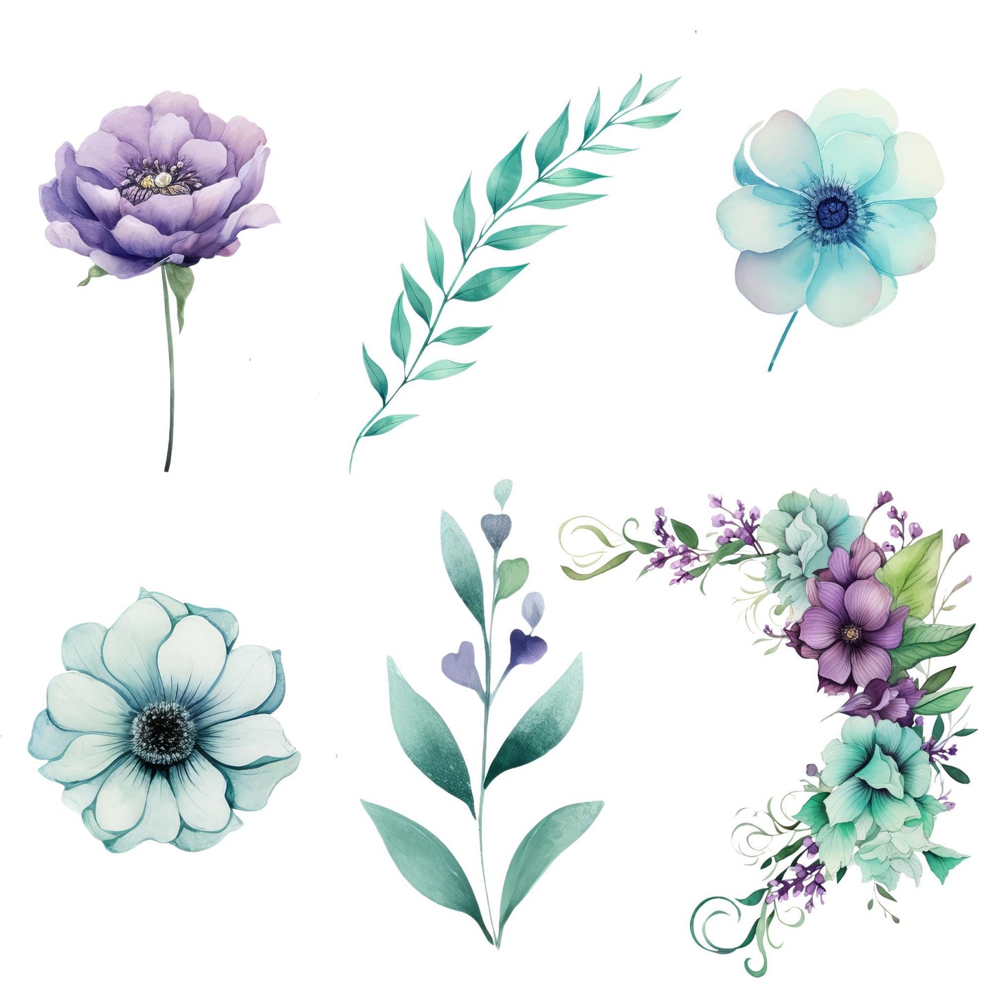 Purple and Mint Green Floral Clipart