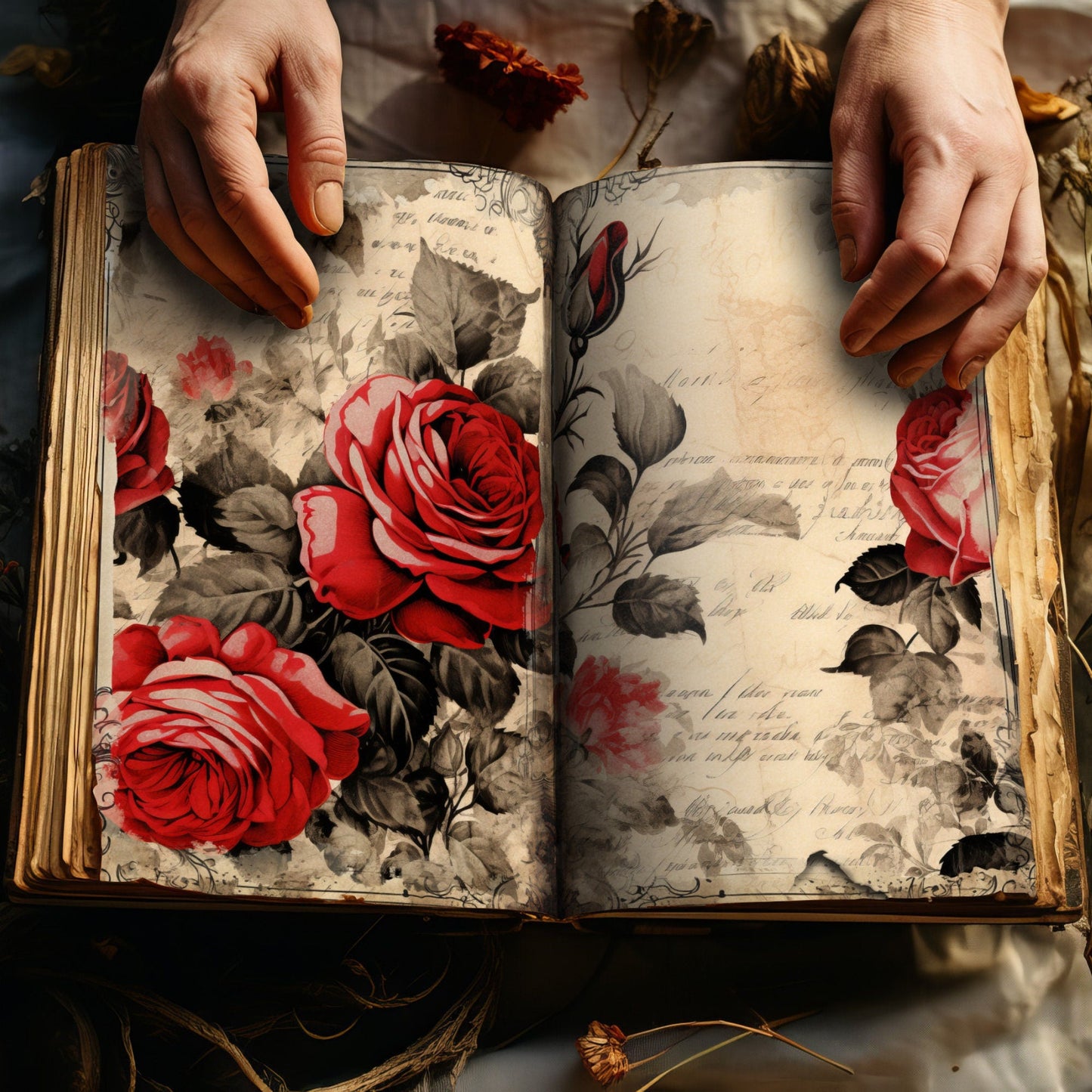 Red and Black Floral Junk Journal Pages