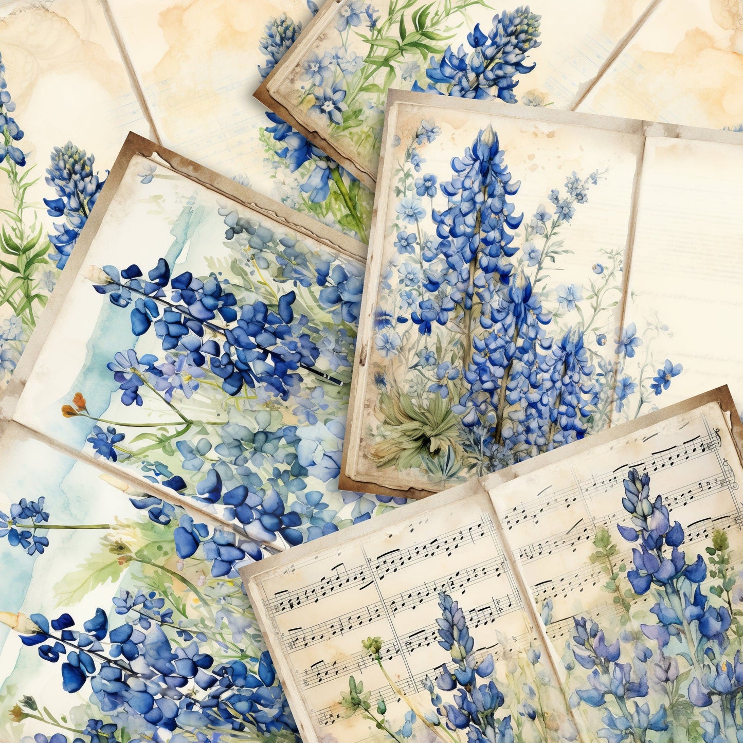 Texas Bluebonnet Floral Junk Journal Pages | Floral 6 Digital Journal Pages | Floral Scrapbook | Digital Paper | US Paper Size | JJ022