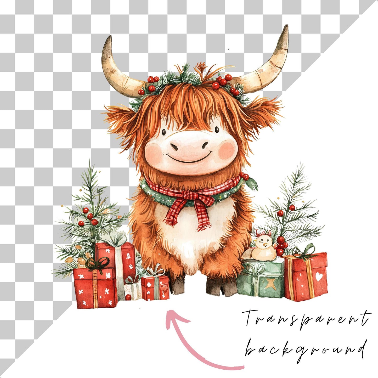 Christmas Highland Cow Clipart