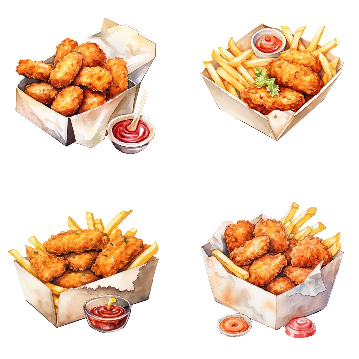 Watercolor Chicken Nuggets Clipart