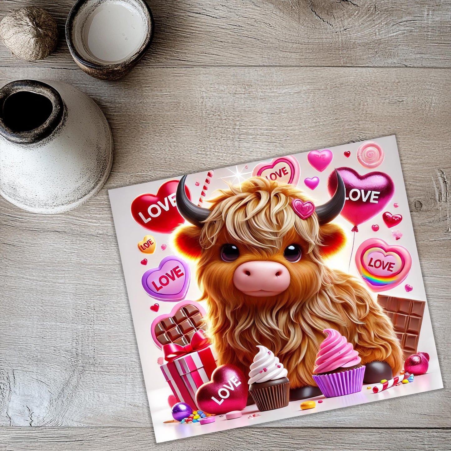 a picture of a cow on a table