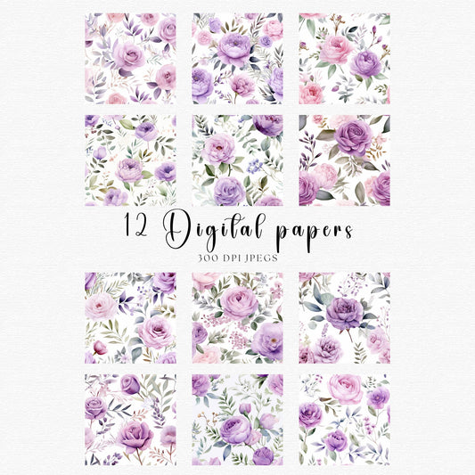 Papeles digitales florales lilas