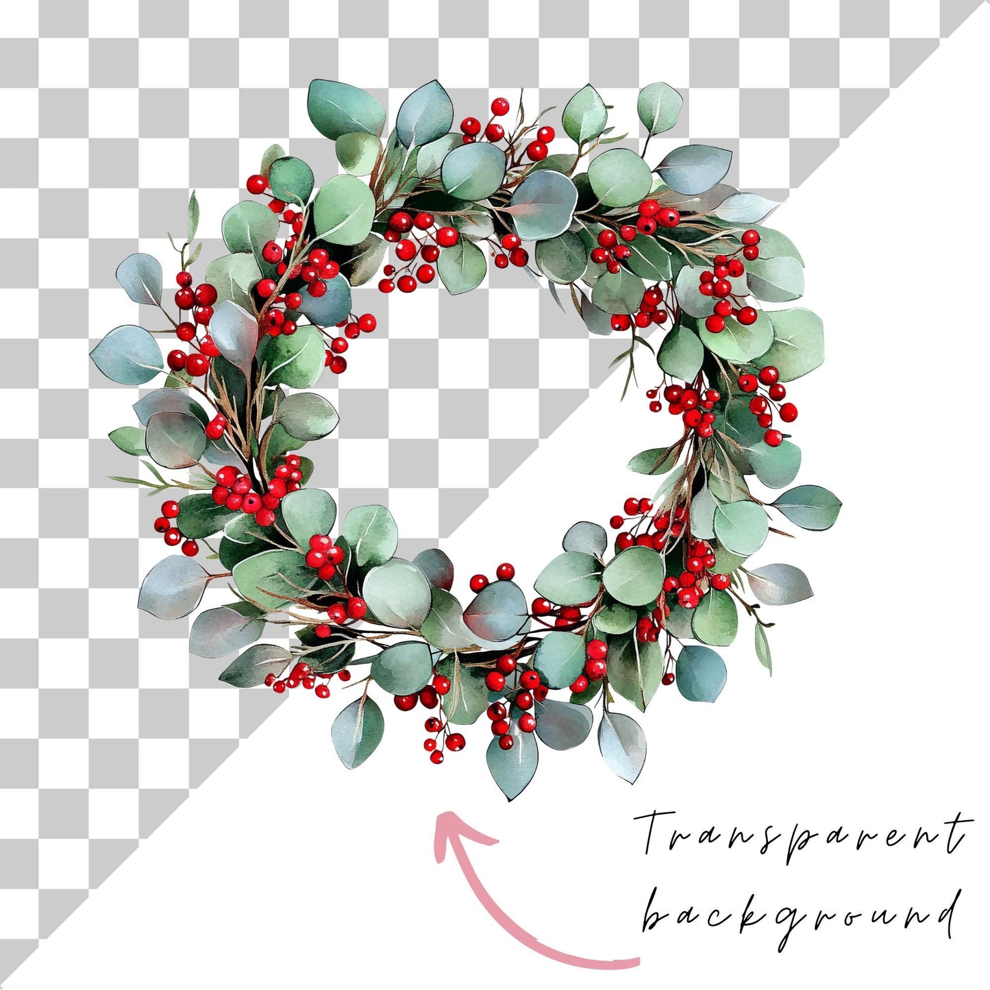 Watercolor Christmas Wreath Clipart
