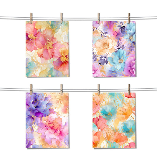 Pastel Floral Alcohol Ink Digital Papers