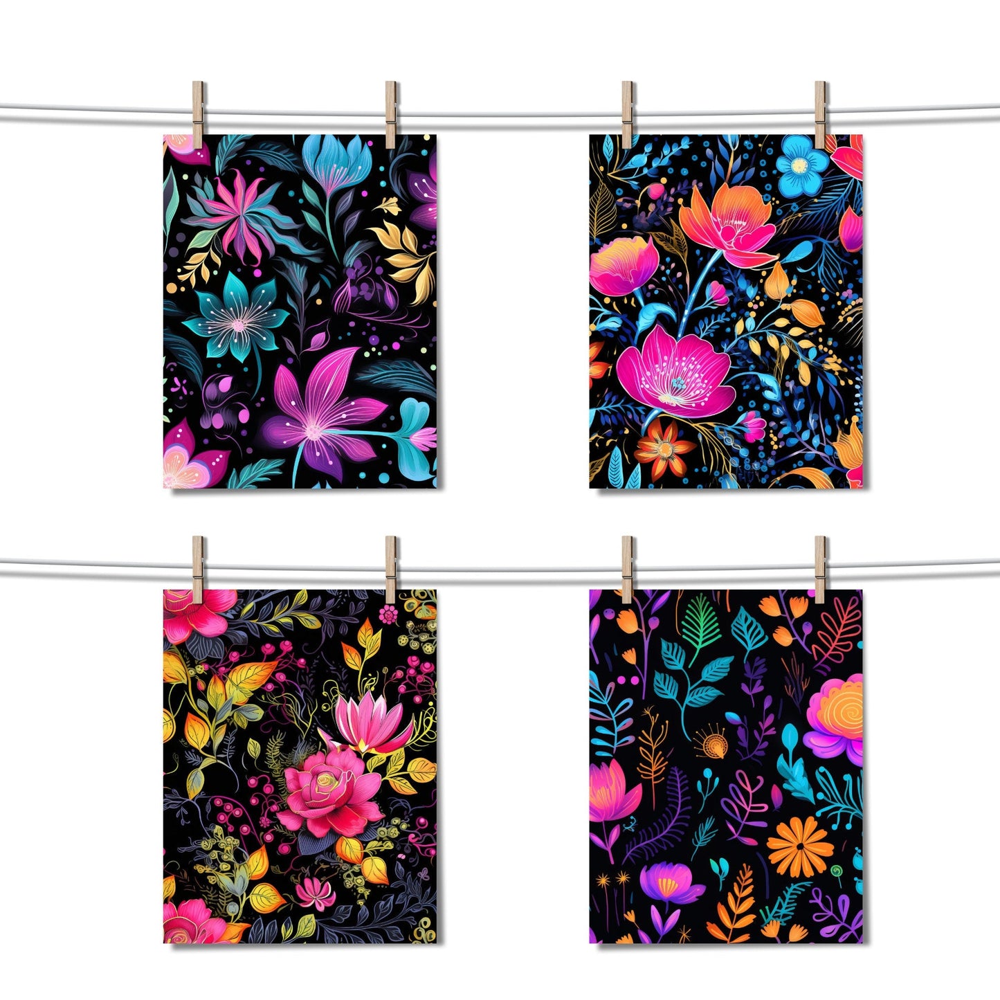 Neon Floral Seamless Pattern Digital Papers