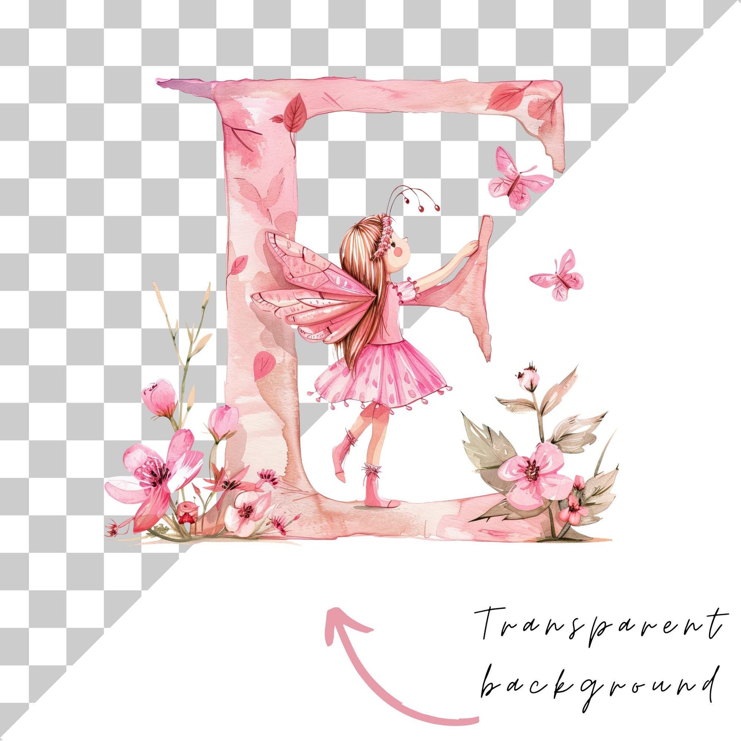 Clipart del alfabeto de hadas rosas