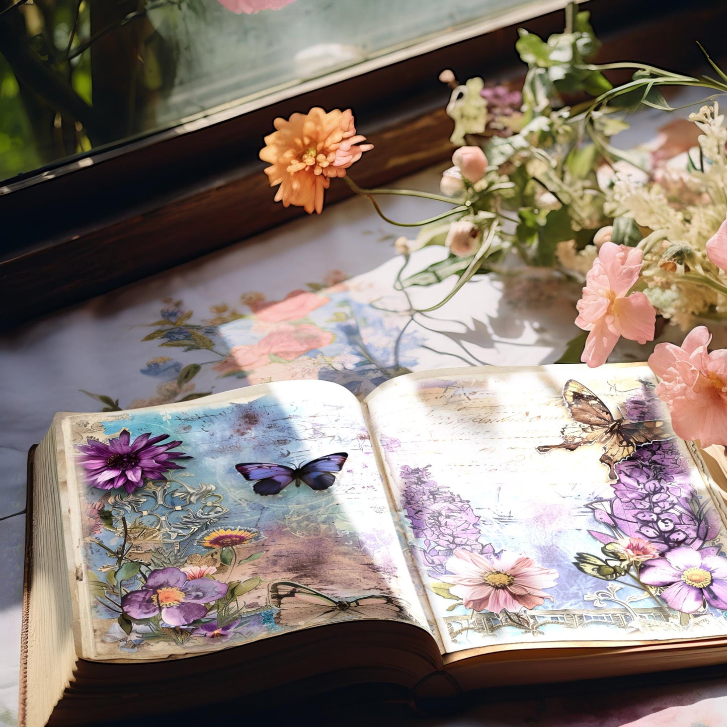 Purple and Teal Floral Junk Journal Pages Vol 2