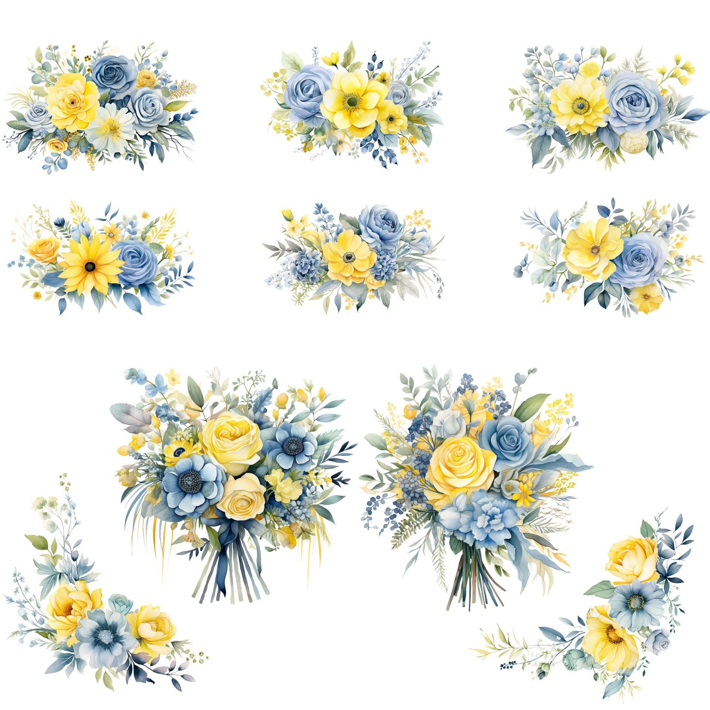 Dusty Blue and Lemon Floral Clipart
