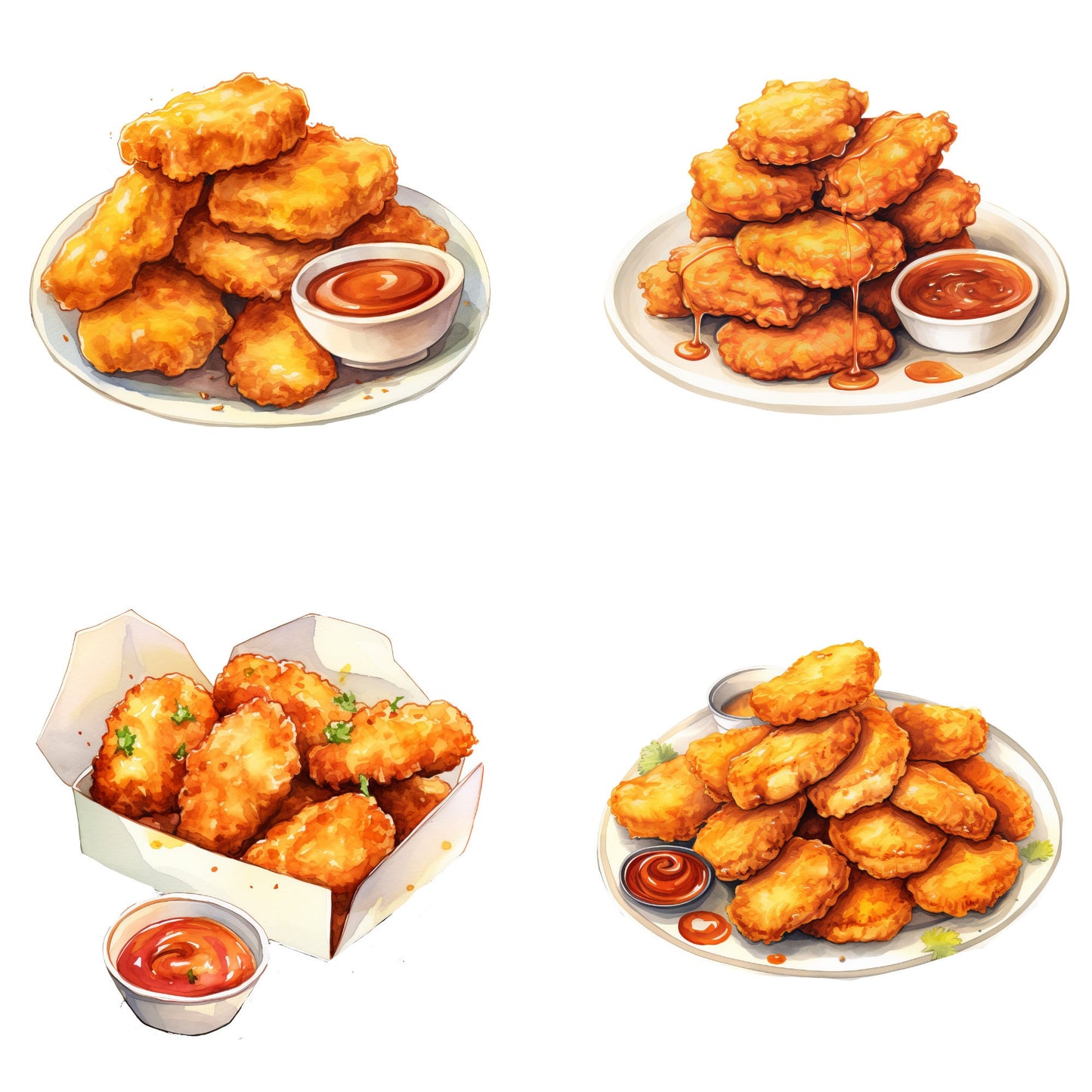 Watercolor Chicken Nuggets Clipart