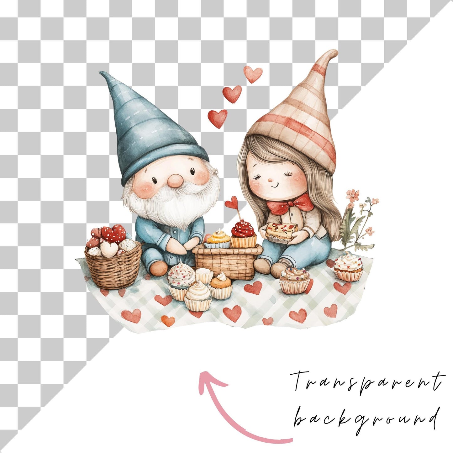 Clipart de pareja de gnomos de San Valentín