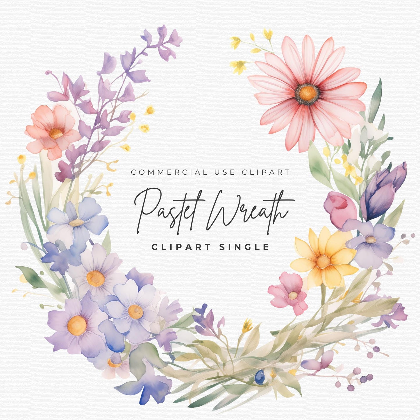 Pastel Wildflower Wreath Clipart Single