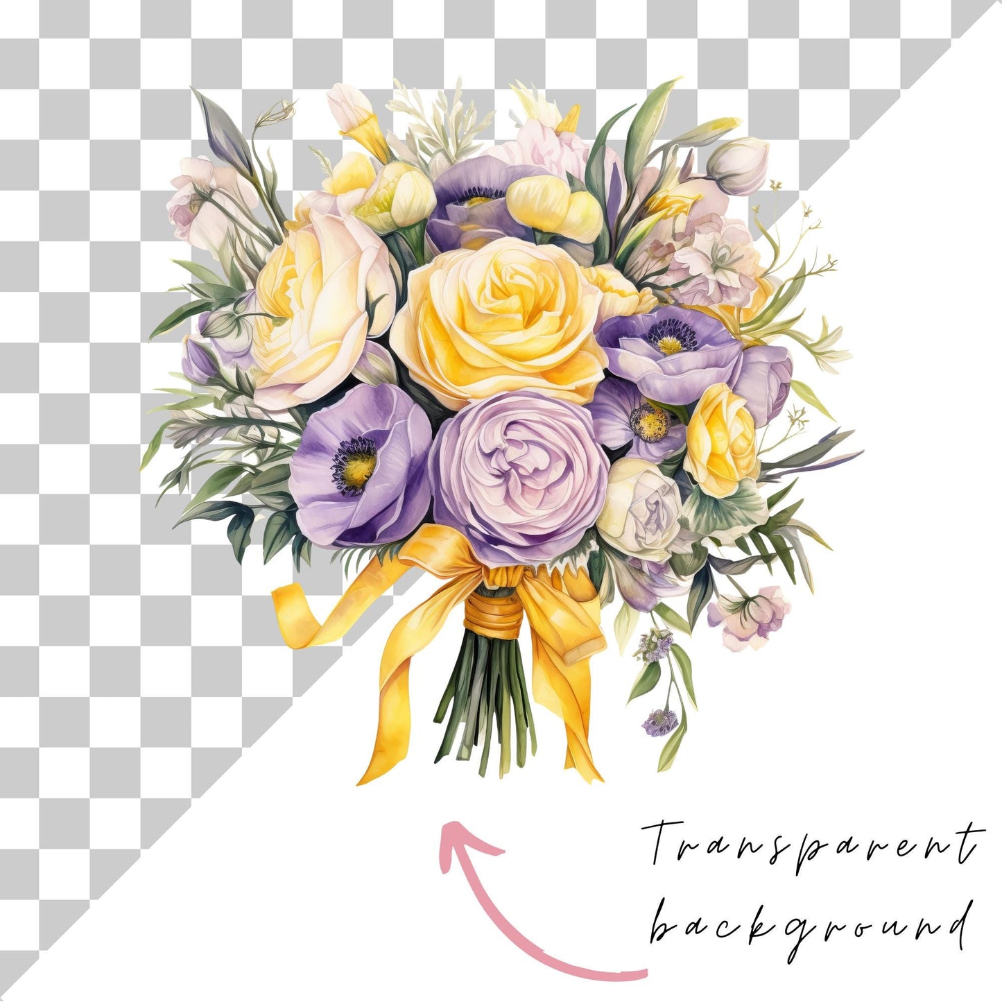 Pastel Purple and Yellow Wedding Flowers Clipart