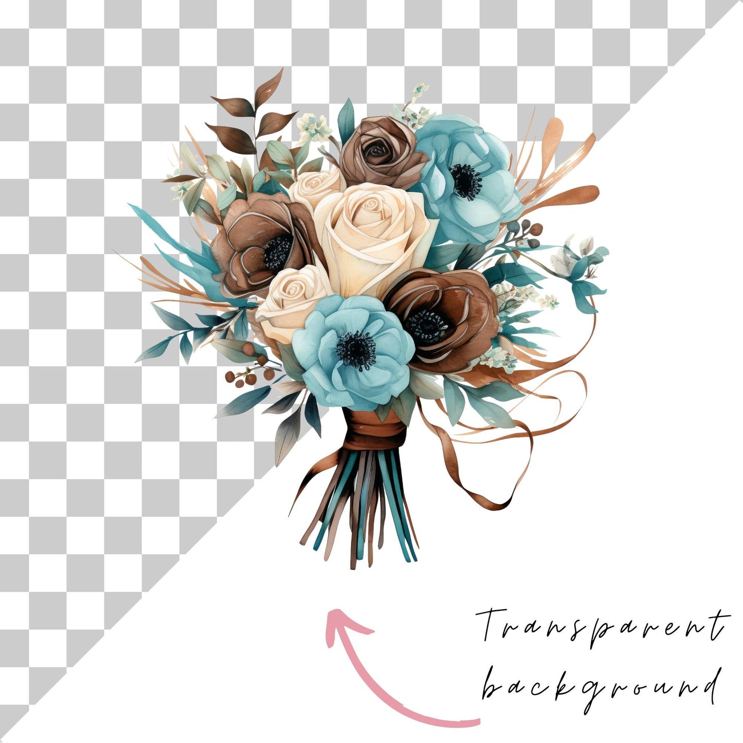 Teal and Chocolate Brown Floral Clipart