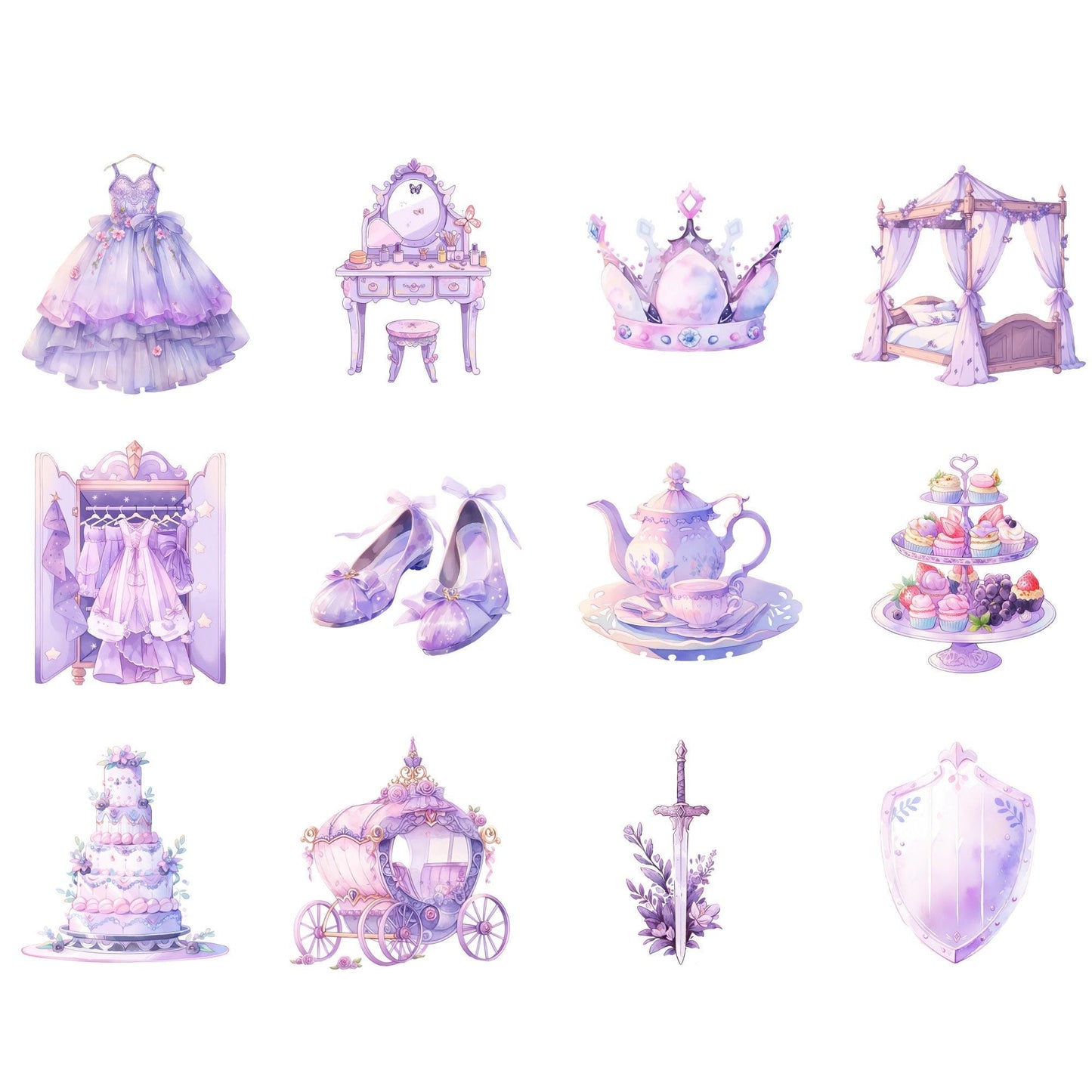 Watercolor Purple Fairytale Princess Clipart