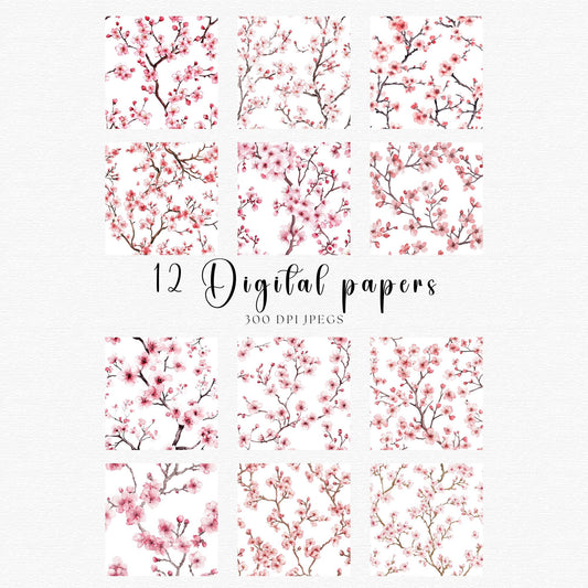 Papeles digitales de flor de cerezo en acuarela
