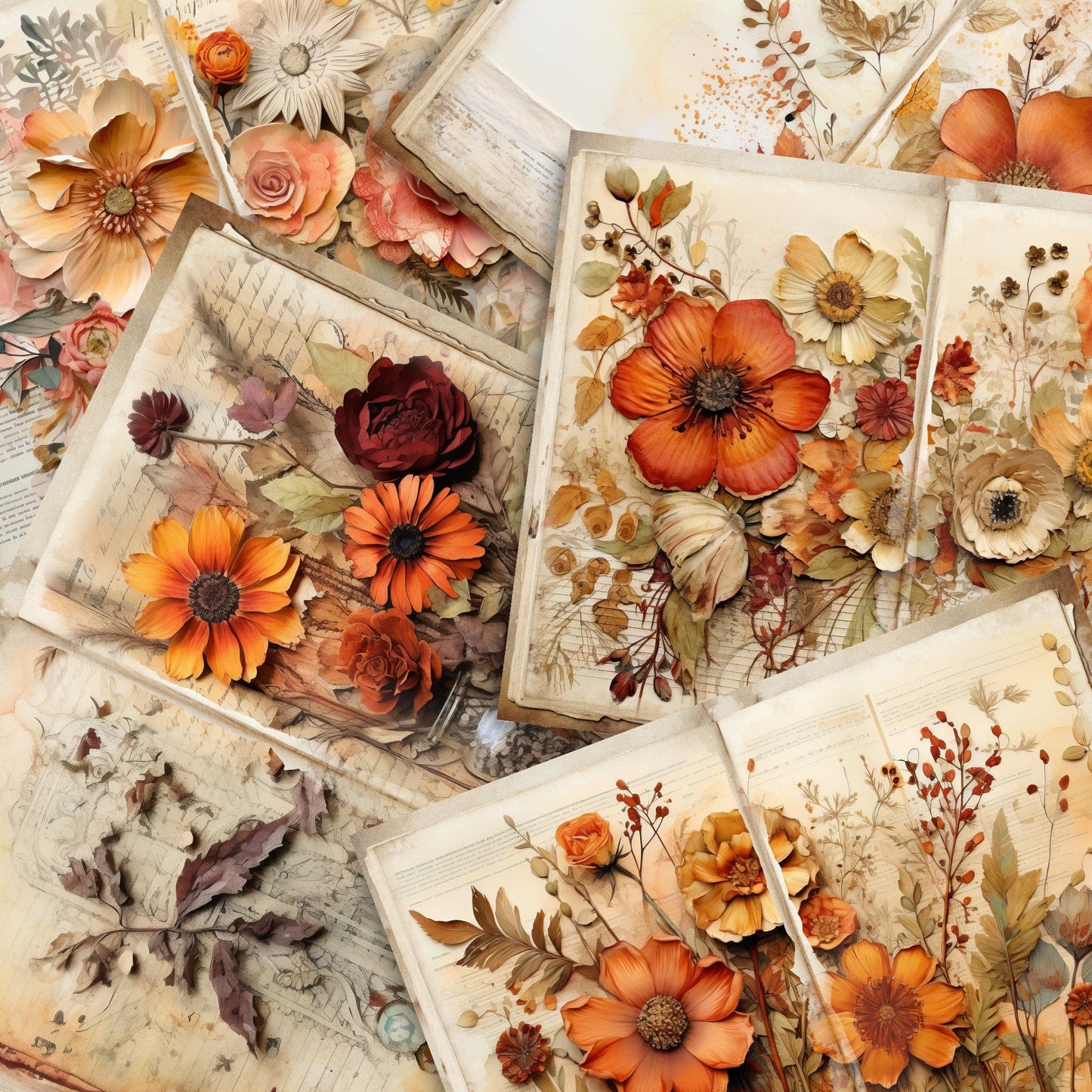 Fall Floral Junk Journal Pages Vol2