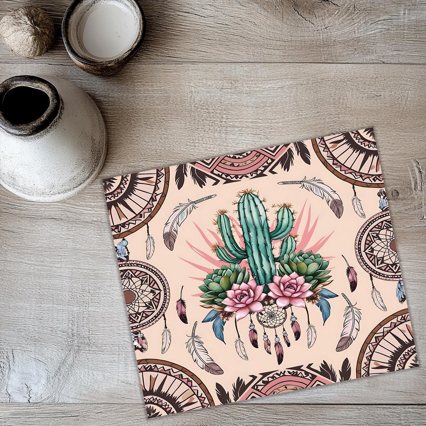 a placemat with a cactus and flowers on it