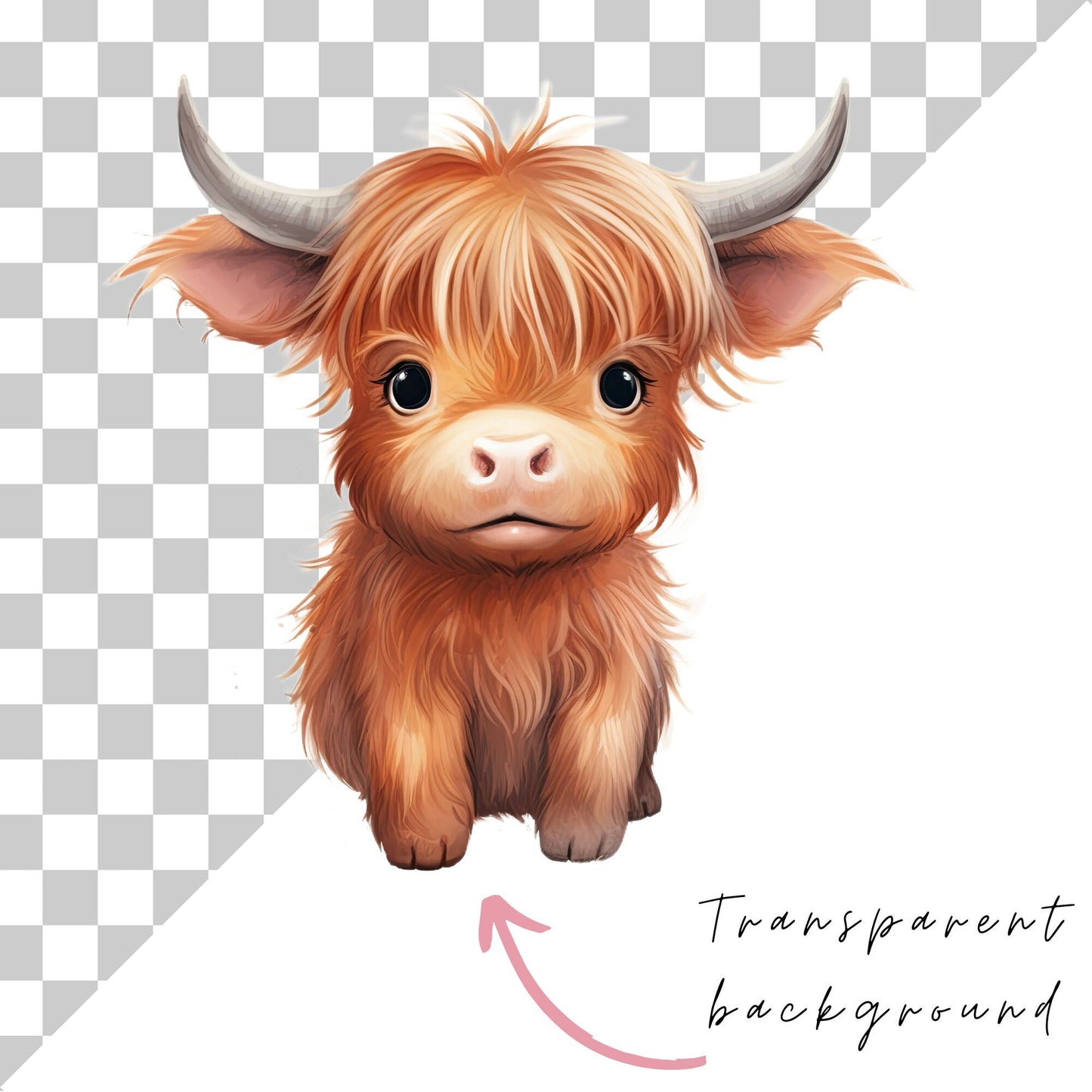 Watercolor Baby Highland Cow Clipart